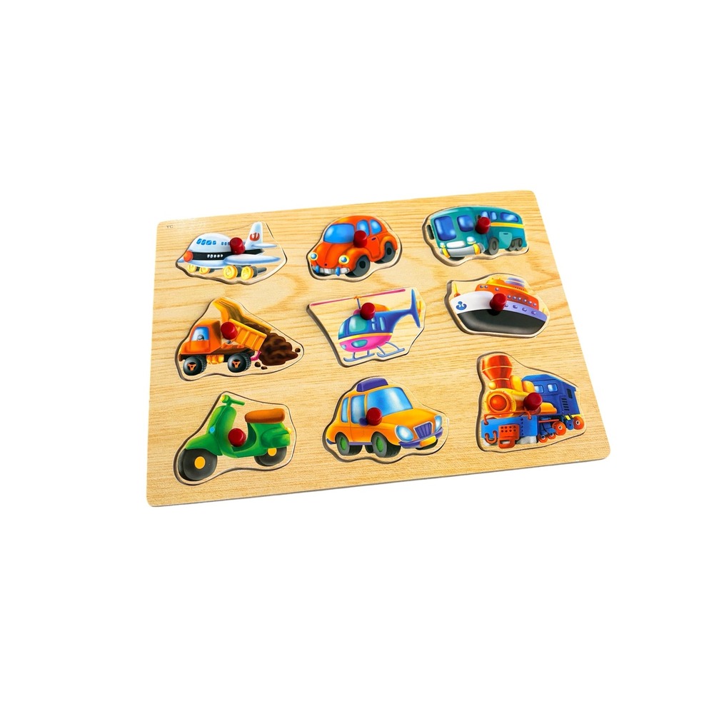 Wooden Transportation Vehicles Trucks Peg Puzzle for Toddlers Kids